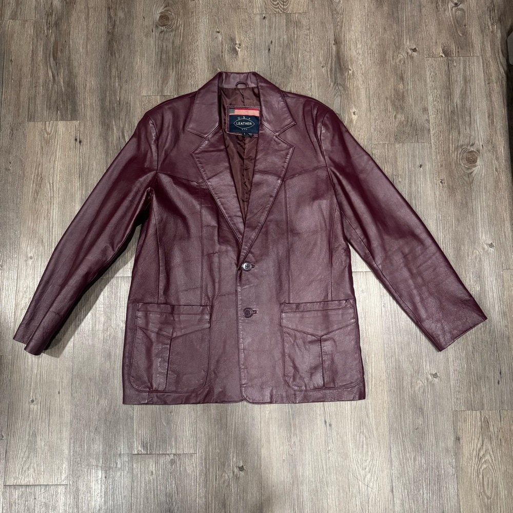 Vintage Burgundy 100% Leather Blazer Large Y2K